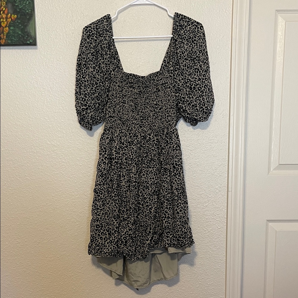 American Eagle Outfitters Black and Gray Leopard Midi Dress